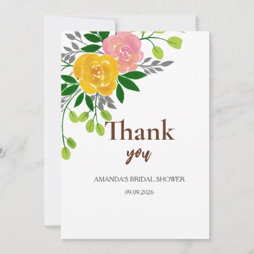Bridal Shower floral eucalyptus rose gold pink  Thank You Card