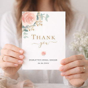 Bridal Shower floral eucalyptus rose gold pink Thank You Card