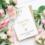 Bridal Shower floral eucalyptus rose gold pink Thank You Card<br><div class="desc">A modern and elegant bridal shower thank you card. A chic white background. Decorated with a rose gold and blush pink roses, florals flowres and green watercolored eucalyptus leaves, sprigs, greenery and faux gold sprigs. Black and golden letters. On the front the text: Thank You, name, and a date. Back:...</div>
