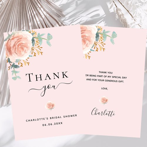 Bridal Shower floral eucalyptus rose gold pink Thank You Card