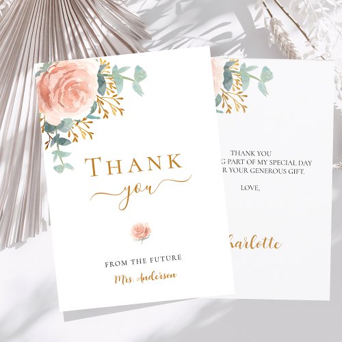 Bridal Shower floral eucalyptus rose gold pink Thank You Card