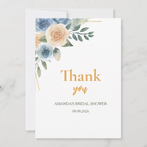 Bridal Shower floral eucalyptus rose gold pink  Thank You Card