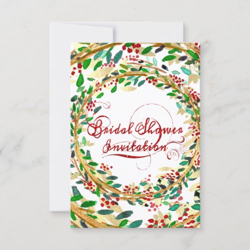 Bridal Shower Floral Gold Burgundy Green Red Invitation