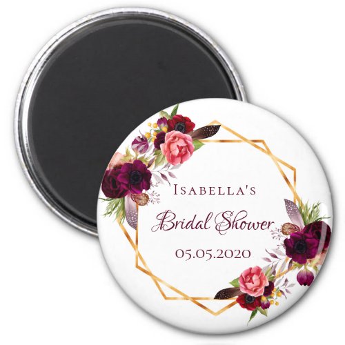 Bridal shower floral gold geo white burgundy magnet