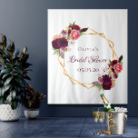 Bridal shower floral gold geometric burgundy name tapestry<br><div class="desc">A trendy and stylish bohemian boho style for a bridal shower. Decorated with watercolored roses in burgundy and pink. Elegant white background. A faux gold geometric frame. Templates for the bride's name and a date. With the text: Bridal Shower written with a hand lettered style script. Perfect as wall decor,...</div>