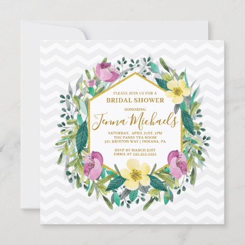 Bridal Shower  Floral Gold Geometric Invitation