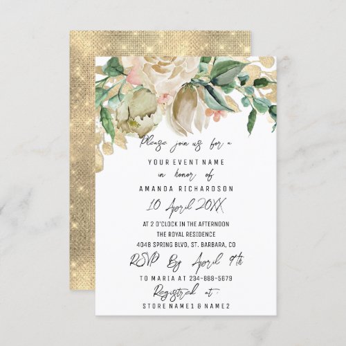 Bridal Shower Floral Green Gold White Invitation