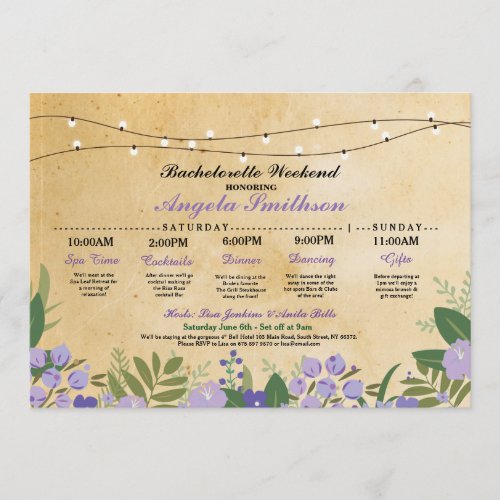 Bridal Shower Floral Itinerary Bachelorette Invite