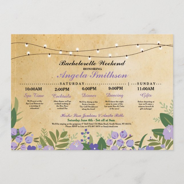 Bridal Shower Floral Itinerary Bachelorette Invite (Front)