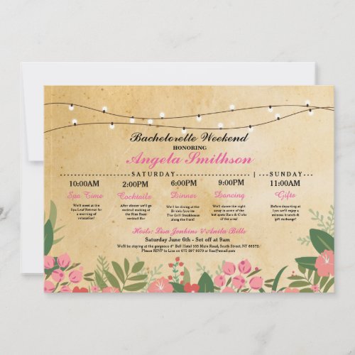 Bridal Shower Floral Itinerary Bachelorette Invite