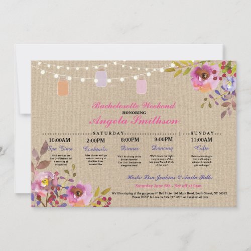 Bridal Shower Floral Jars Itinerary Bachelorette Invitation