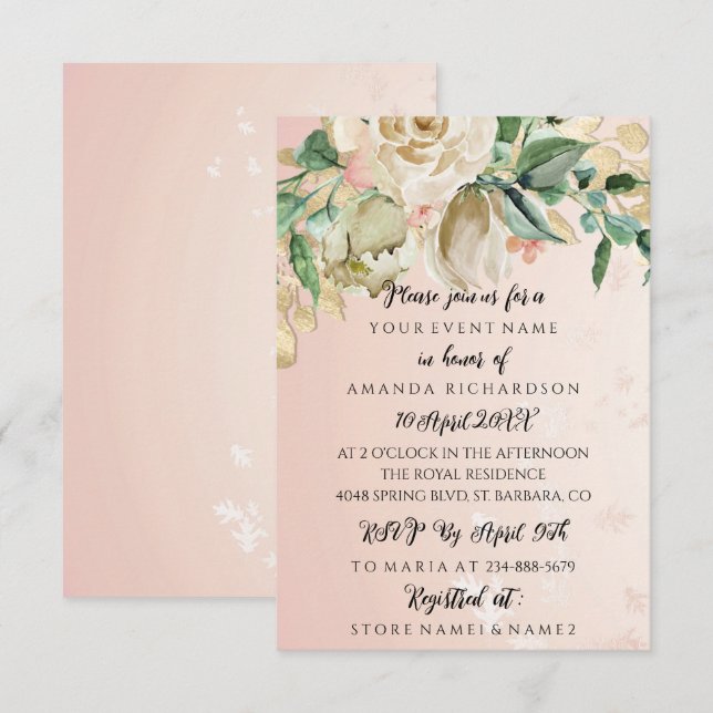 Bridal Shower Floral Min Light Pink Invitation (Front/Back)
