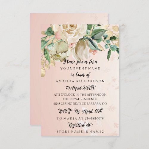 Bridal Shower Floral Min Light Pink Invitation