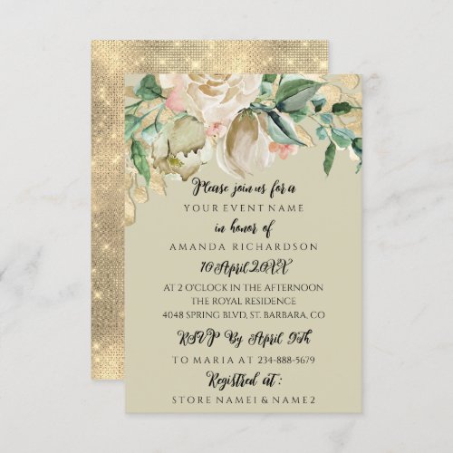 Bridal Shower Floral Mint Green Gold Elegant Invitation