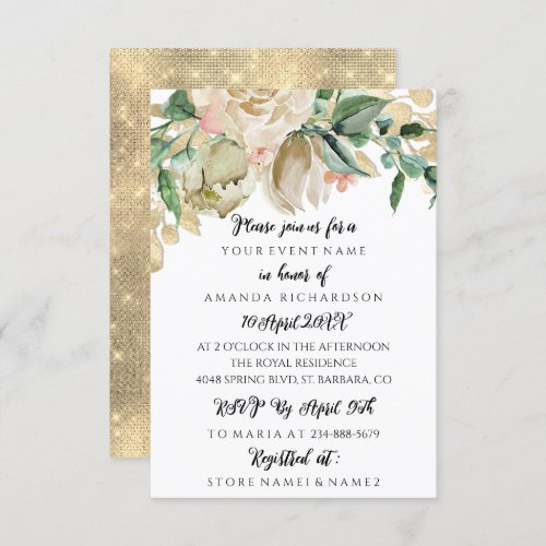 Bridal Shower Floral Mint Green Gold White  Invitation