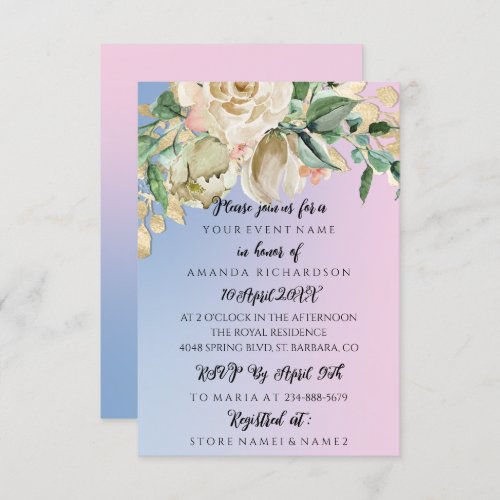 Bridal Shower Floral Mint Green Pink And Blue Invitation