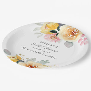 Bridal Shower Floral Modern Botanical Watercolor Paper Plates
