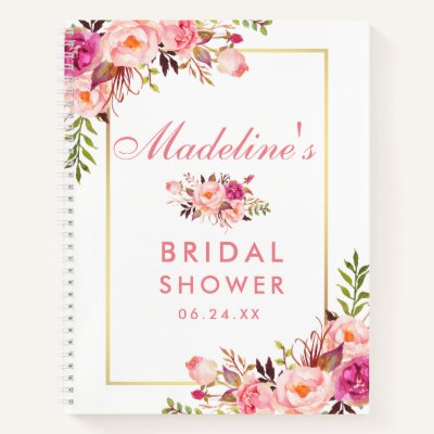 Bridal Shower Floral Pink Blush Gold Gift List Notebook
