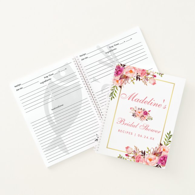 Bridal Shower Floral Pink Blush Recipe Notebook (Inside)