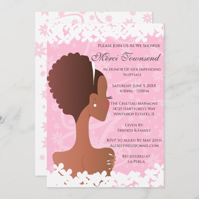 Bridal Shower Floral Pink Invitation (Front/Back)