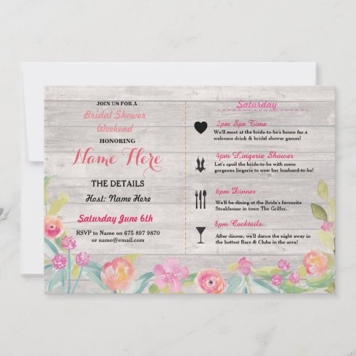 Bridal Shower Floral Pink Itinerary Invite