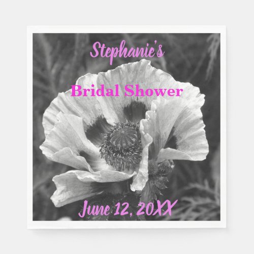 Bridal Shower Floral Purple Black White Unique Napkins