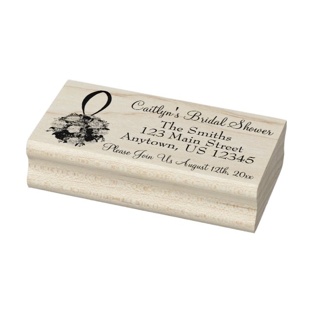 Bridal Shower Floral Rose Bouquet Wedding Address Rubber Stamp (Stamp)