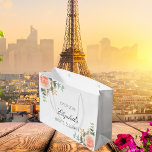 Bridal Shower floral rose gold blush eucalyptus  Large Gift Bag<br><div class="desc">A chic white background. Decorated with a rose gold and blush pink watercolored rose flower,  floral,  green eucalyptus leaves,  sprigs,  greenery and faux gold sprigs. Personalize and add a name. The name is written with a modern hand lettered style script.</div>