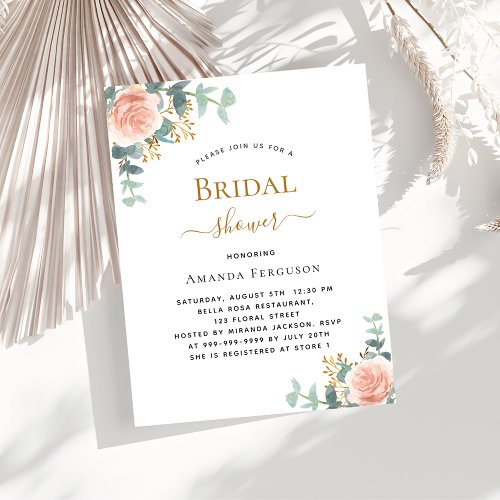 Bridal Shower floral rose gold budget invitation Flyer