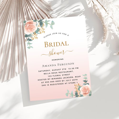 Bridal Shower floral rose gold budget invitation Flyer