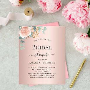 Bridal Shower floral rose gold eucalyptus budget Flyer