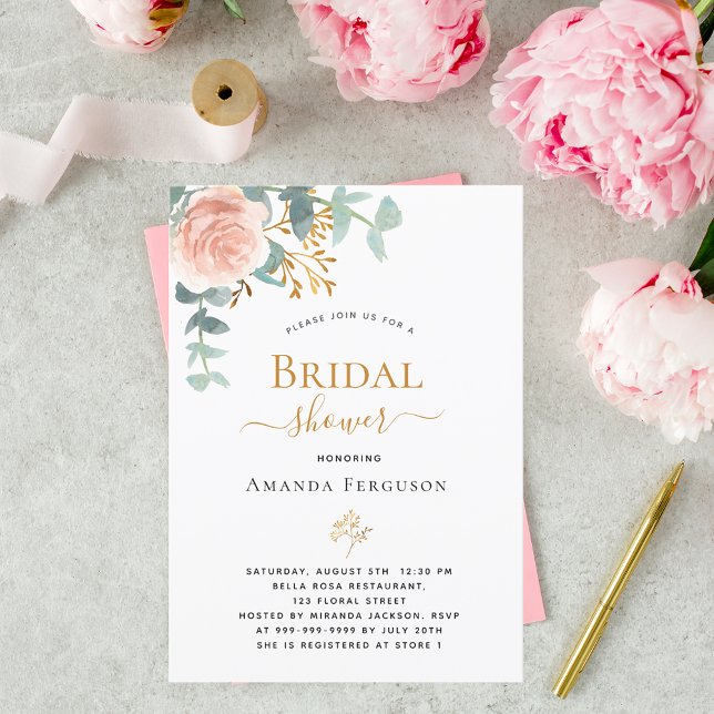 Bridal Shower floral rose gold eucalyptus greenery Invitation (Creator Uploaded)