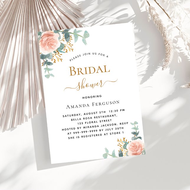 Bridal Shower floral rose gold eucalyptus greenery Invitation (Creator Uploaded)
