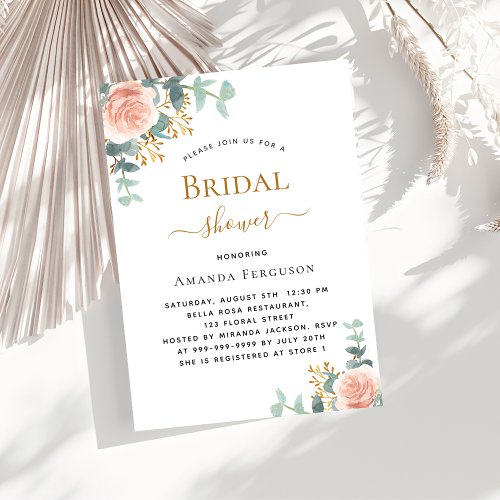 Bridal Shower floral rose gold eucalyptus greenery Invitation Postcard