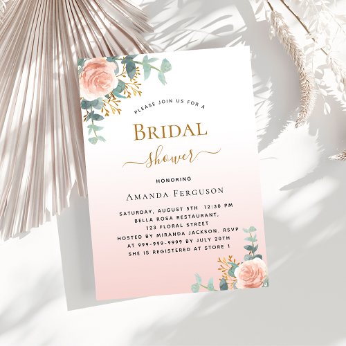 Bridal Shower floral rose gold greenery Invitation Postcard