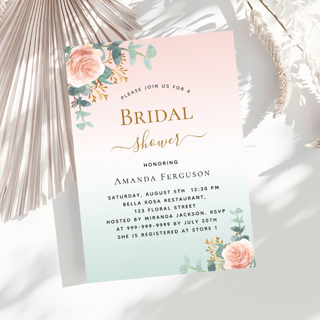 Bridal Shower floral rose gold greenery Invitation Postcard (Creator Uploaded)