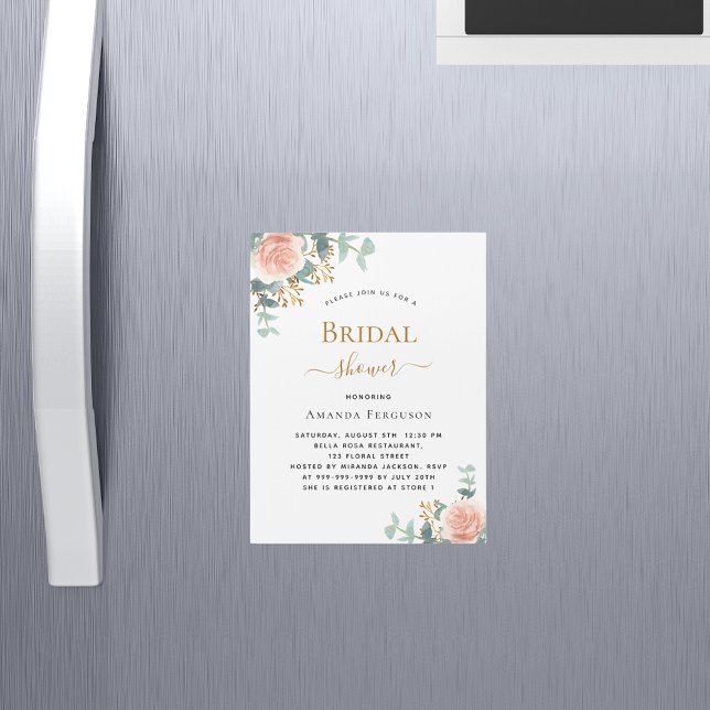 Bridal Shower floral rose gold greenery luxury Magnetic Invitation (Creator Uploaded)