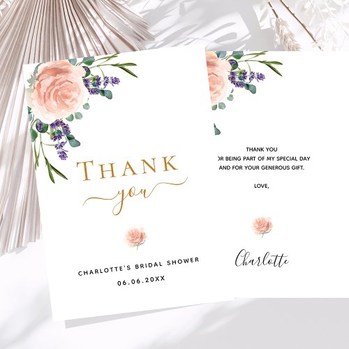 Bridal Shower floral rose gold pink lavender Thank You Card