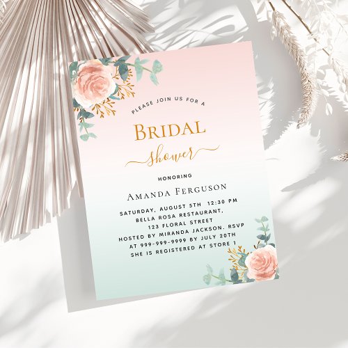 Bridal Shower floral rose green budget invitation