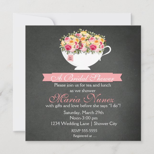 Bridal Shower Floral Tea Party Modern Rustic Invitation (Front)