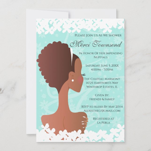 Bridal Shower Floral Tiffany Teal Invitation (Front)