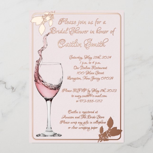 Bridal Shower Floral Toast, Blush Pink, Rose Gold Foil Invitation (Front)