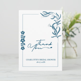 Bridal Shower floral & Typography Dark blue Thank You Card