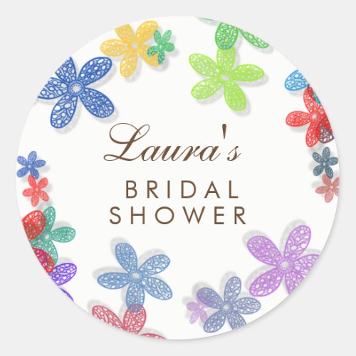 Bridal Shower Floral Watercolor Pink Purple Classic Round Sticker