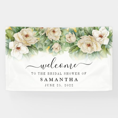 Bridal Shower Floral White Magnolia Name Welcome Banner