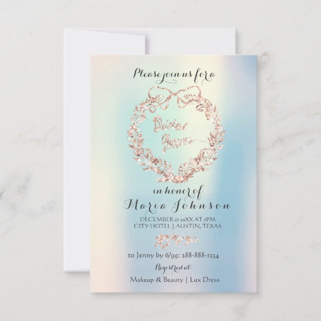 Bridal Shower Floral Wreath Ivory Pink Opal Blue Invitation (Front)