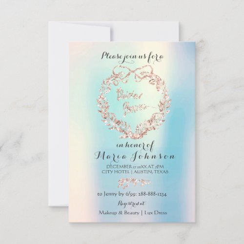 Bridal Shower Floral Wreath Ivory Pink Opal Blue Invitation