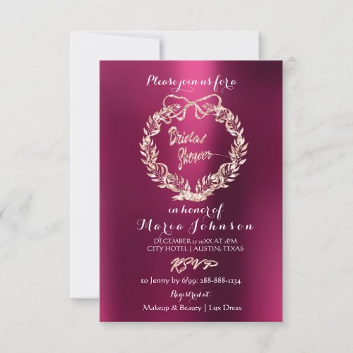 Bridal Shower Floral Wreath Magenta Pink Rose Gold Invitation