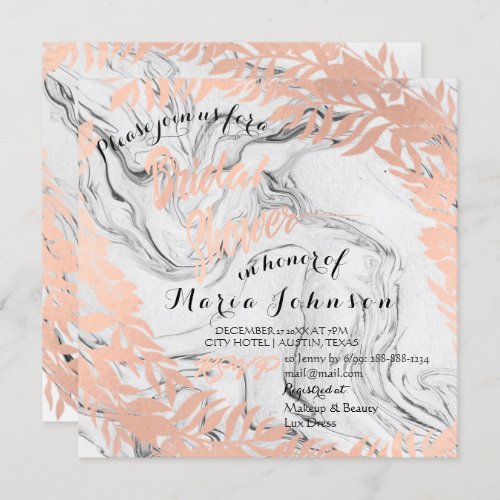 Bridal Shower Floral Wreath Marble White Rose Gold Invitation