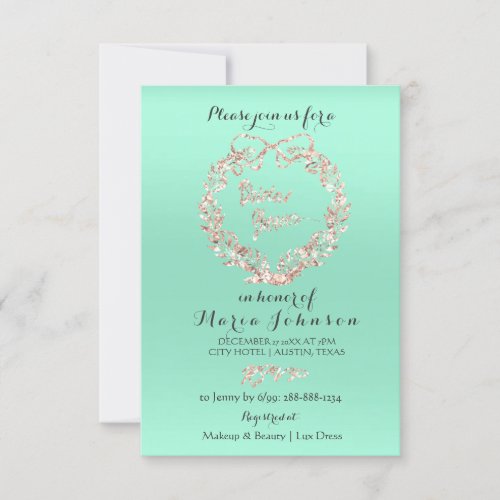 Bridal Shower Floral Wreath Mint Pink Rose Gold Invitation